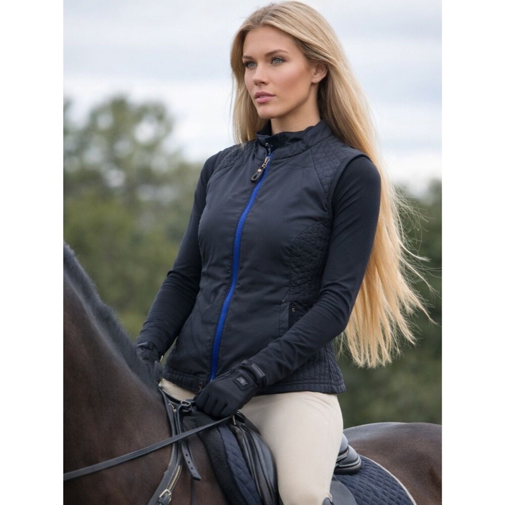 Noble Outfitters Riding Vest XL Black Quilted Equestrian Zip Pockets Lightweight